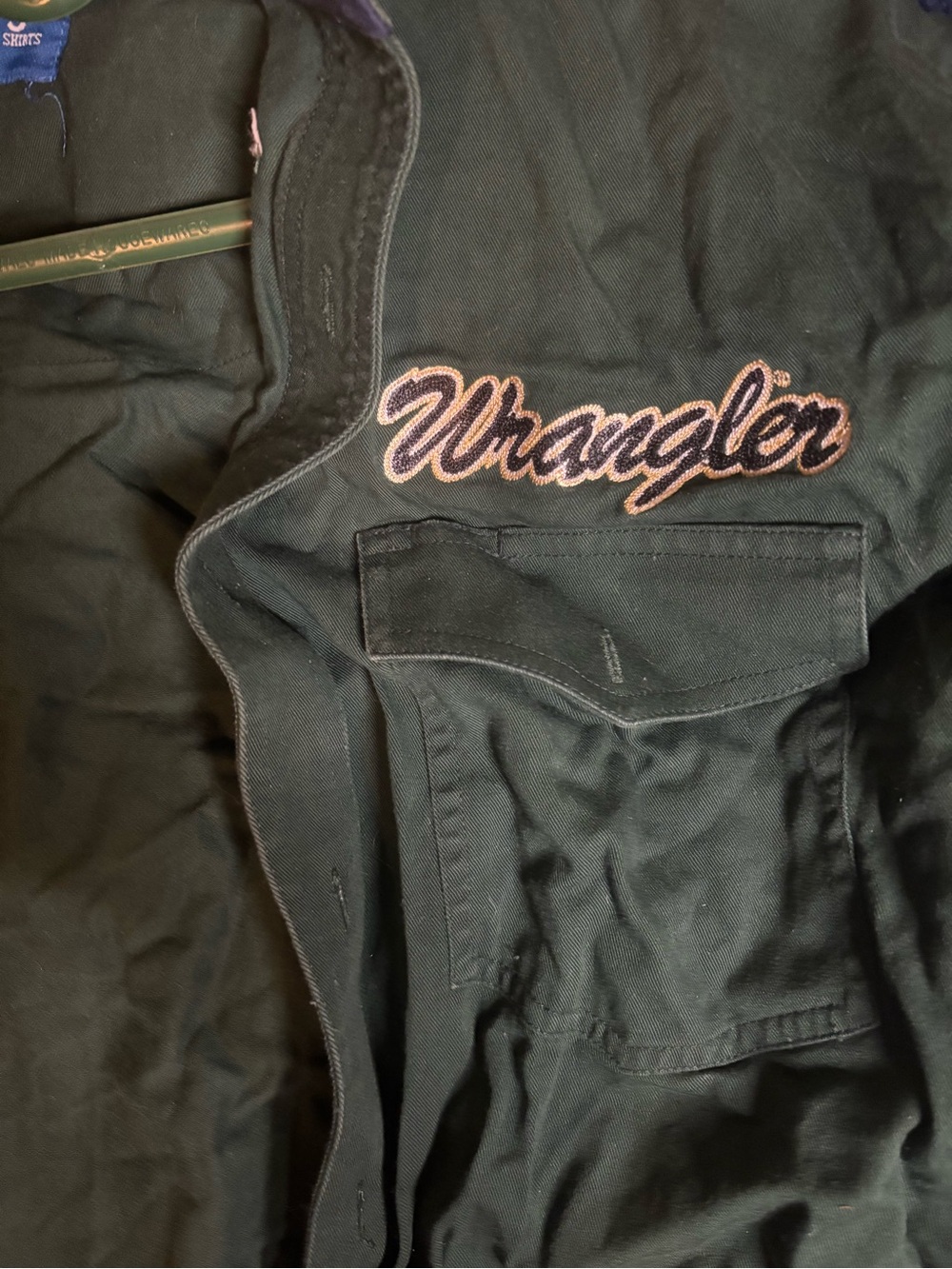 Vintage Wrangler forest green Button-Up long sleeve western Shirt with Script